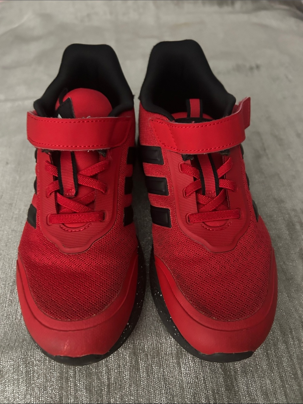 adidas Red Kids Sneakers with Black Stripes and Hook-and-Loop